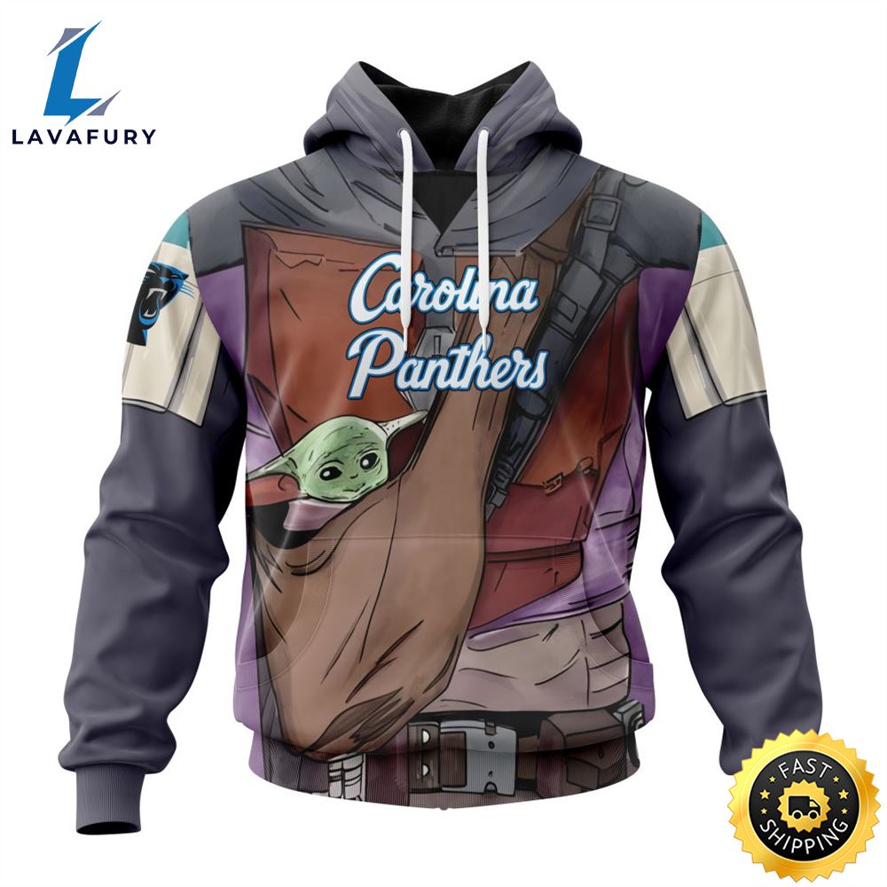 NFL Carolina Panthers Custom Name Number Mandalorian And Baby Yoda Pullover Hoodie