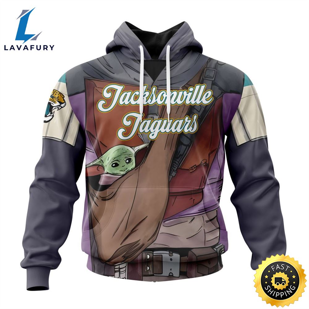 NFL Jacksonville Jaguars Custom Name Number Mandalorian And Baby Yoda Pullover Hoodie