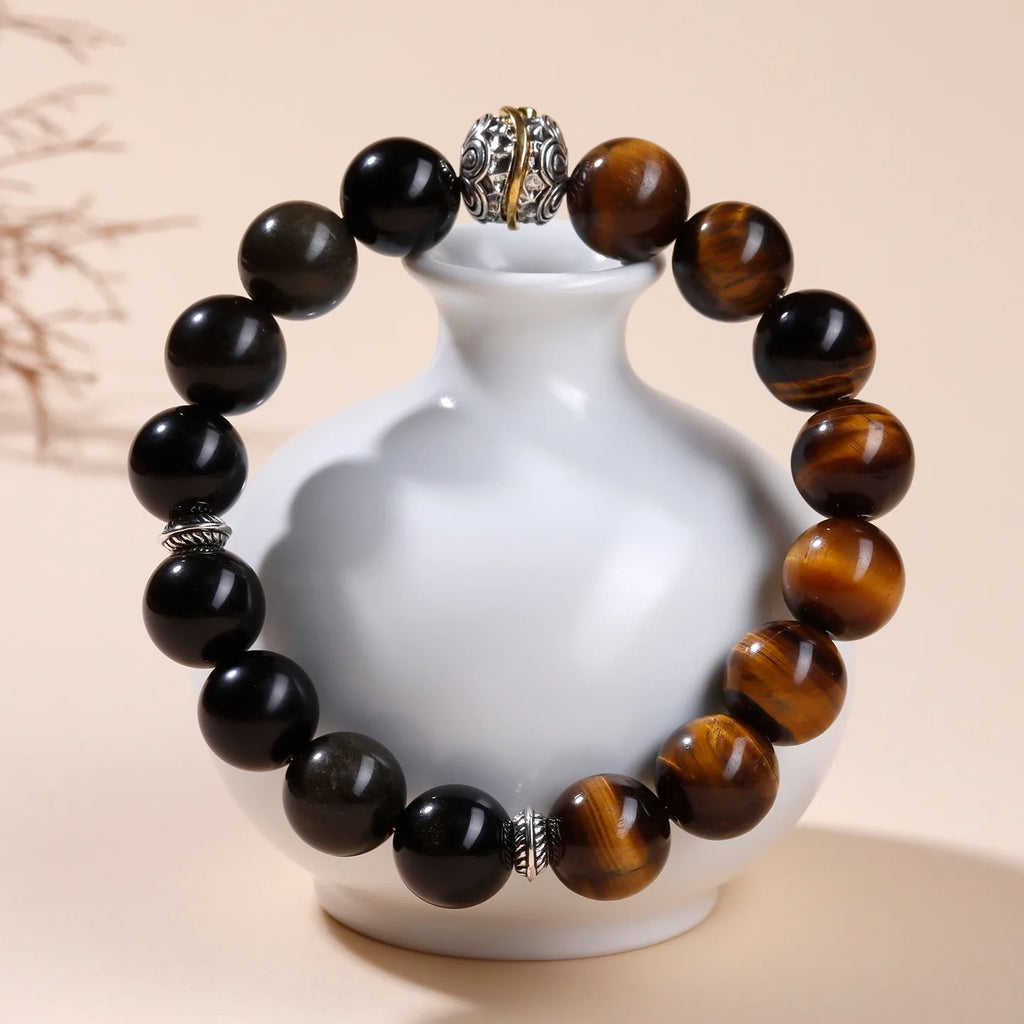 Natural Gold Obsidian Yellow Tiger Eye Single Circle Bracelet Chinese Trendy Original Couple Literary Creative Lucky Hand String