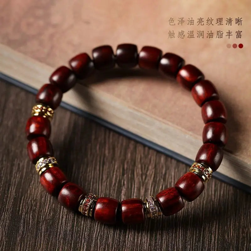 Authentic lobular red sandalwood seiko barrel beads sandalwood bracelet micro inlaid colored diamond vintage lovers hand jewelry